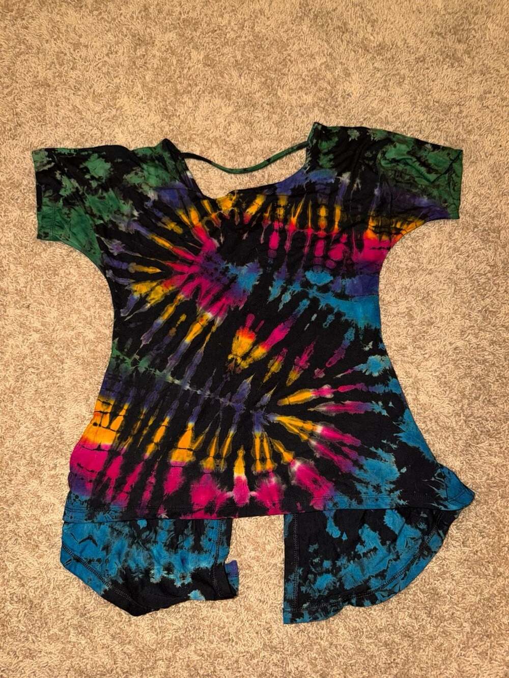 Kathmandu Imports Multicolored Tie Dye Shark Bite Hem Tunic Top